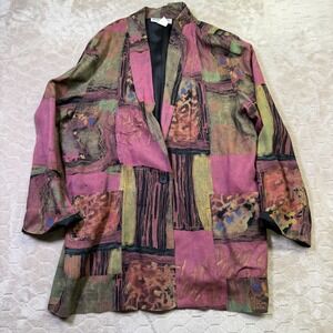 VTG 80s 90s Kensington Square Jacket Womens Lg Multicolor Art Patchwork Boho USA